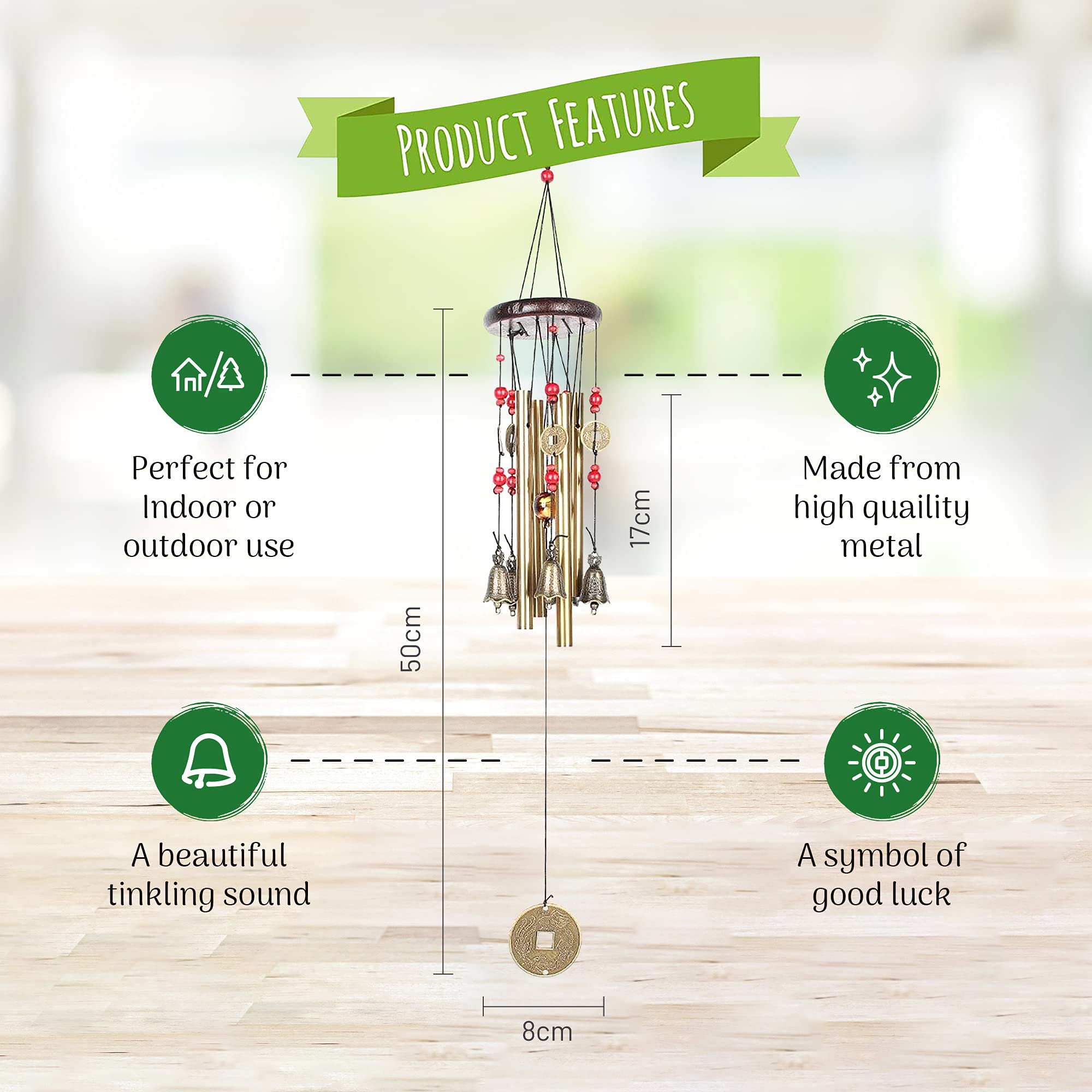 Wind Chimes - Vintage Metal Outdoor Wind Chimes for Garden - Wind Chimes Outdoor with a Beautiful Design that Attracts Fortune and Good Luck for Indoor or Outdoor Use