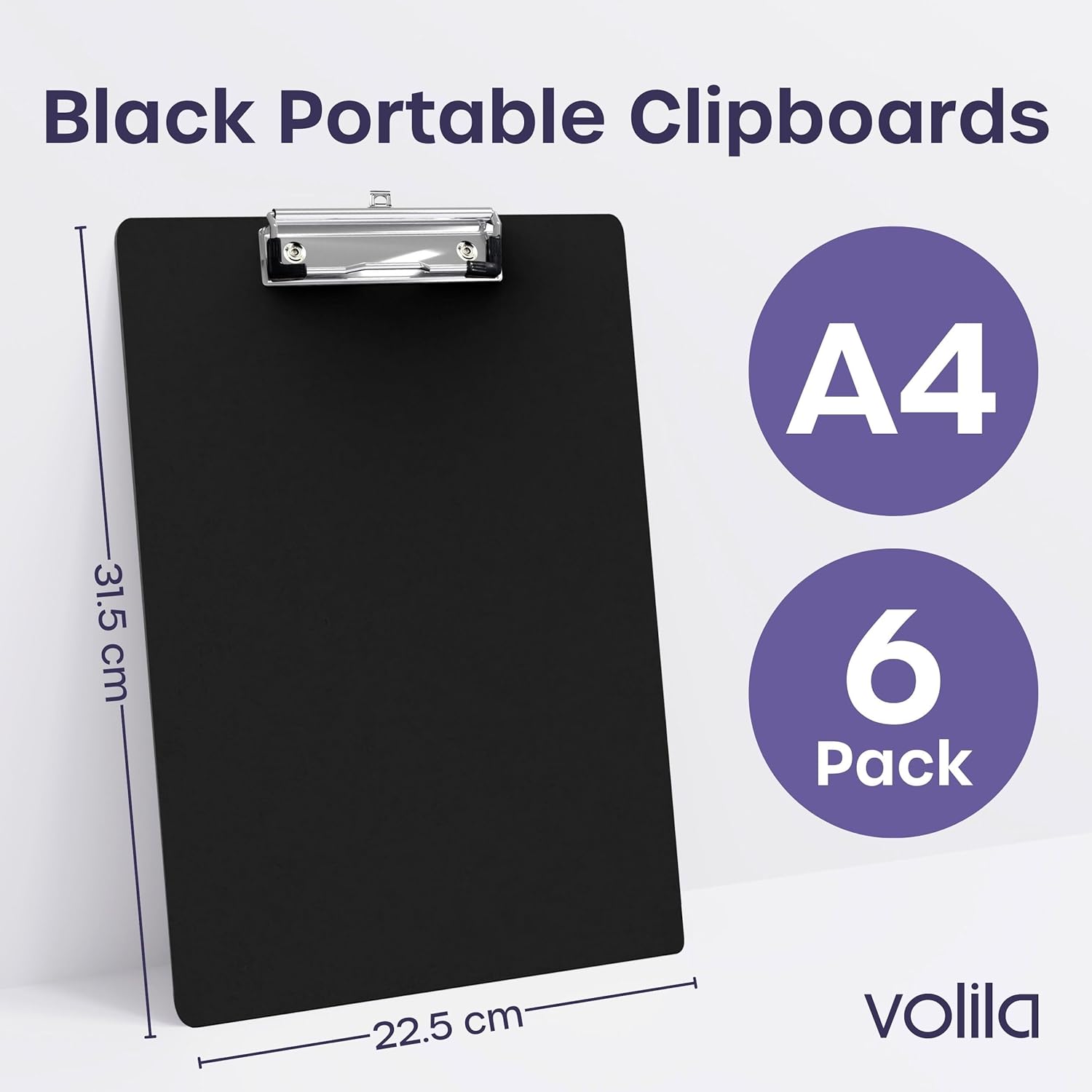 volila Clipboard A4-6 Pack Black Portable Clipboards to Organize and Protect Documents from Damage - Lightweight Clip Boards A4 with Secure Holder for Office, School, Hospital and Construction Sites