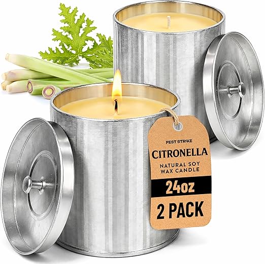 Citronella Candle 2 Pack - 24 oz Scented Candle Outdoor and Indoor - Long Lasting Citronella Candles for Patio, Camping, Garden, Home Decor and Gift