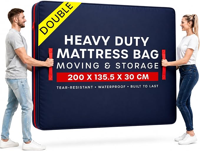 Mattress Bag for Moving with 4 Handles - Reusable Waterproof Mattress Cover in Oxford Polyester, Heavy Duty Mattress Bag for Storage and Protecting Beds