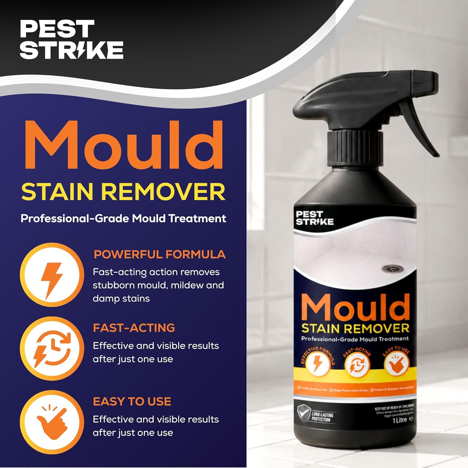 Mould Remover Spray - Powerful Mould Remover Spray for Walls, Tiles & Bathrooms - Mold and Mildew Remover