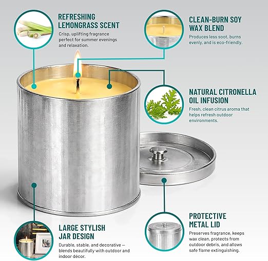 Citronella Candle 2 Pack - 24 oz Scented Candle Outdoor and Indoor - Long Lasting Citronella Candles for Patio, Camping, Garden, Home Decor and Gift