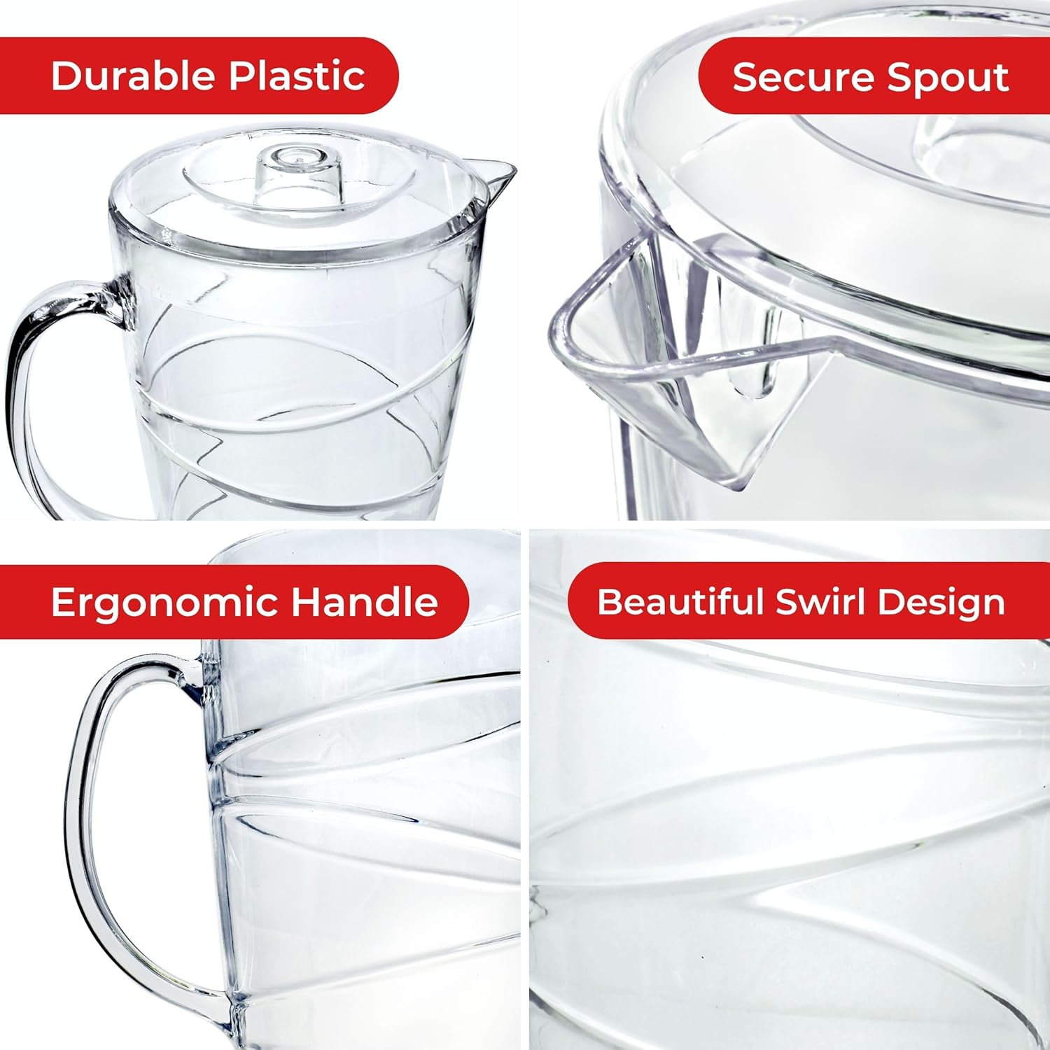 Jug Pitcher Vented Spout with Lid - Pimms, Summer Juices, Picnics and BBQ Garden Parties - Clear Design
