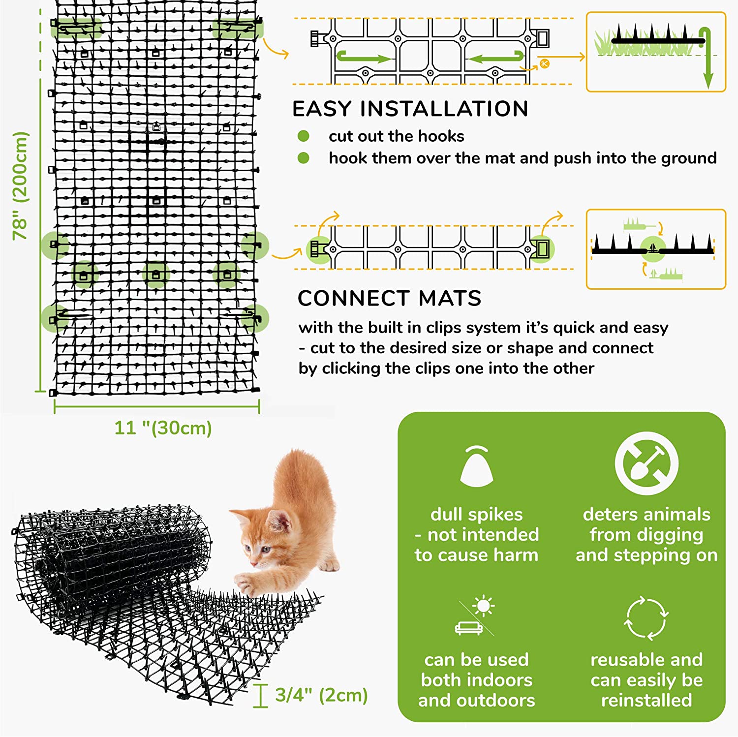 Cat Deterrent Spikes Mat - 2m x 30cm Roll