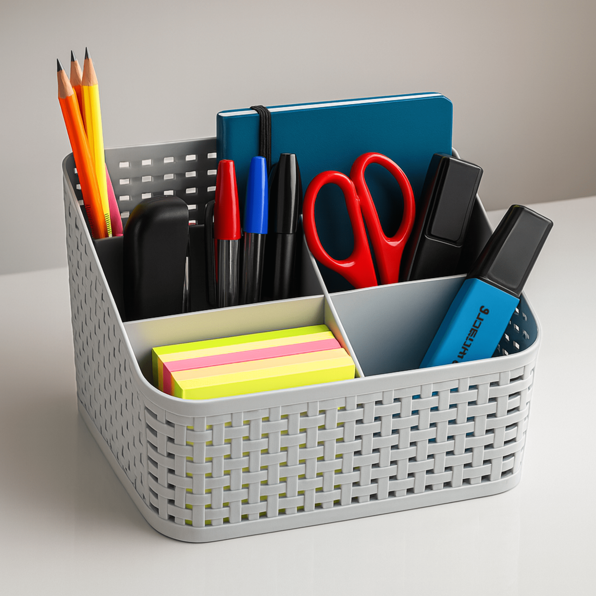 1pc Premium Grey Desk Table Organiser 5 Compartments, Office Organizer With Pen Holder, home organisation, Home office, Storage Box, Storage Supplies, School, Multi Functional