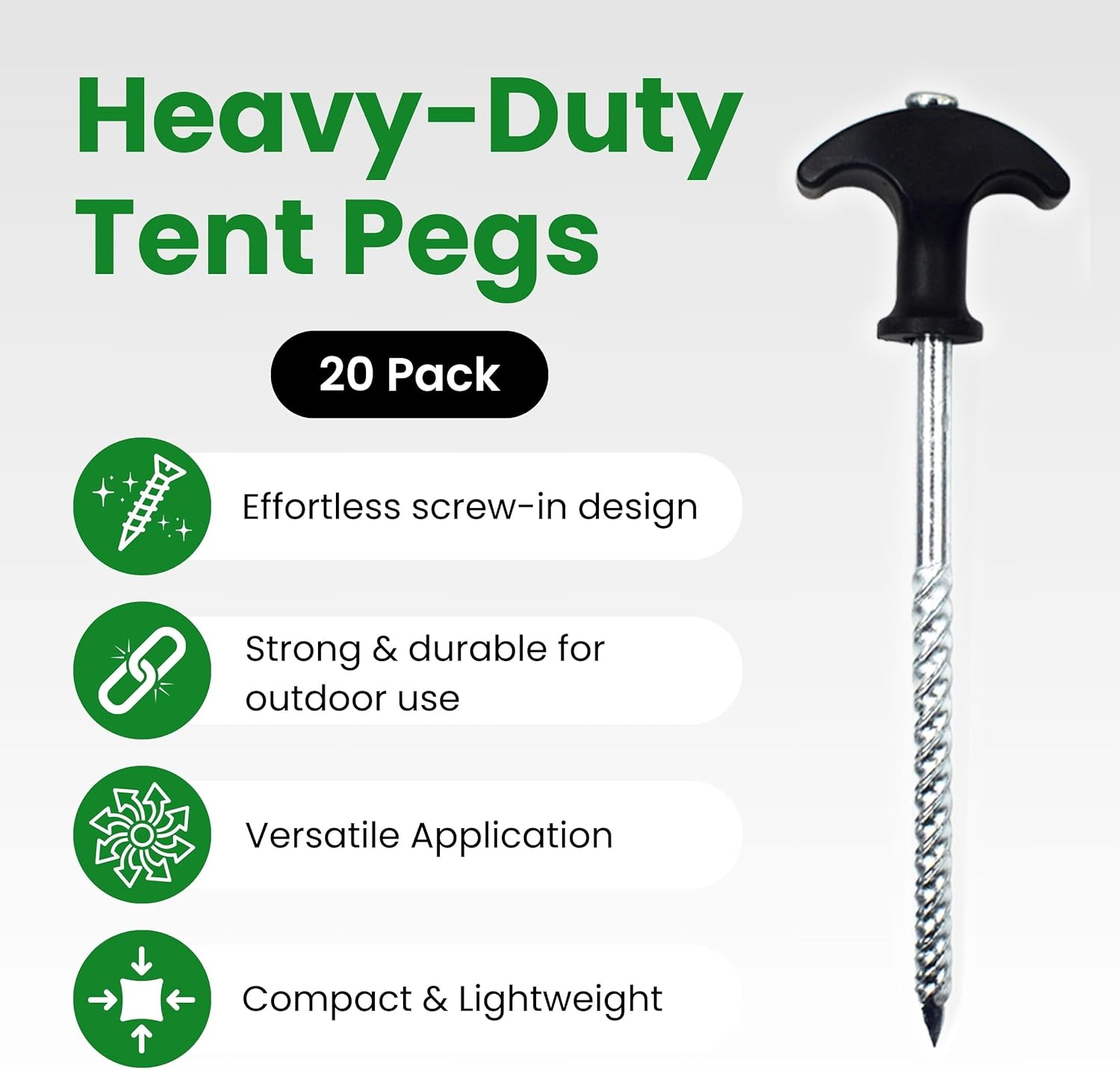 Green Thumbz Heavy Duty Bivvy Pegs - 20 Pack Tent Pegs Metal Heavy Duty, Camping Pegs, Awning Pegs and Pavilion Pegs for Outdoor - Galvanised Tent Pegs with Screw Design for Hard Ground (17cm)