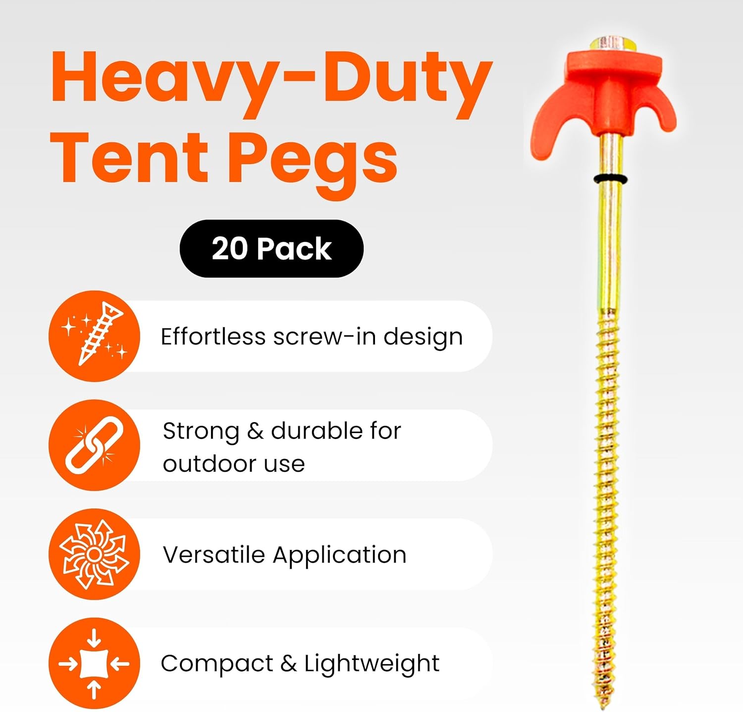 Green Thumbz Heavy Duty Tent Pegs - 20 Pack Tent Pegs Metal Heavy Duty and Awning Pegs for Outdoor - Galvanised Camping Pegs with Screw Design for Hard Ground, Socket Bit for Drill Included (20.5cm)