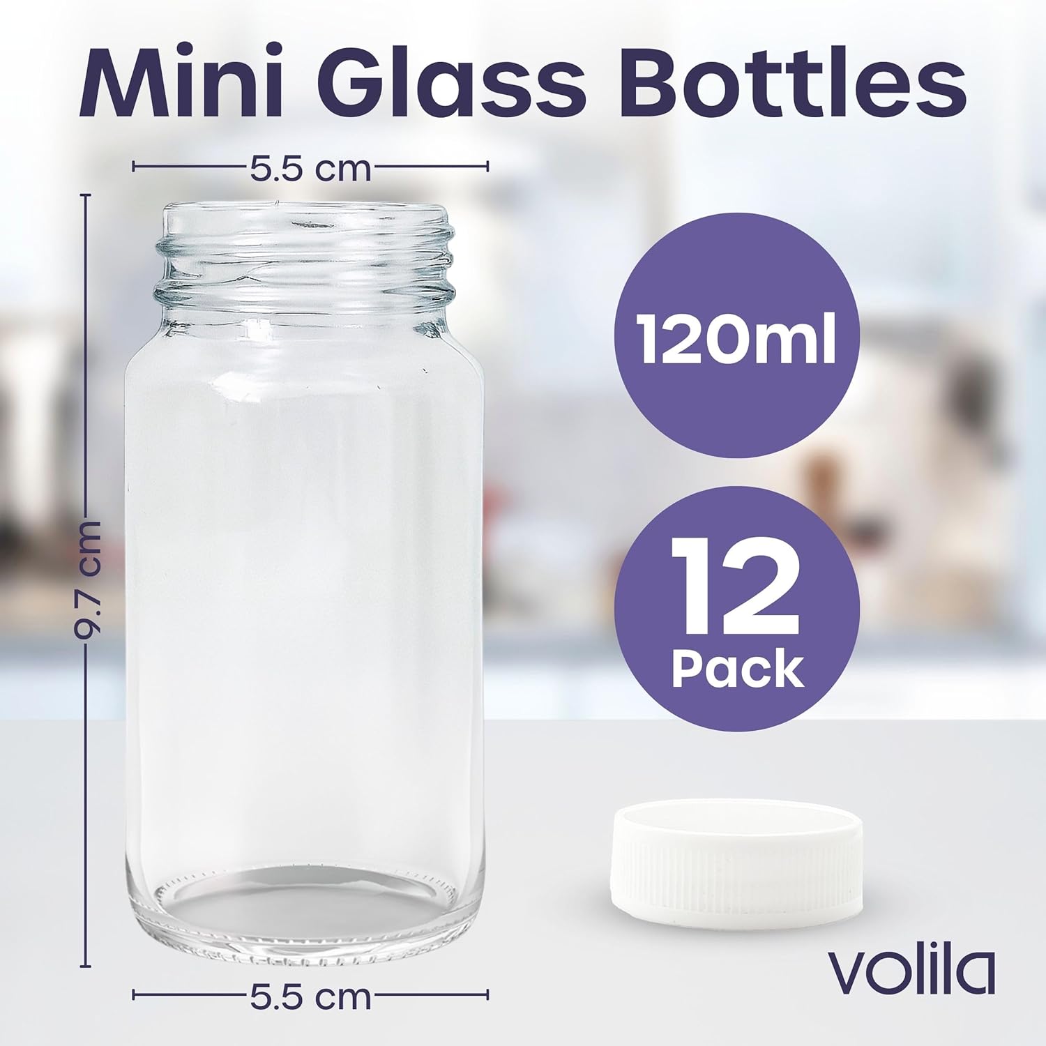 Shot Bottles with Lids - 4oz/120ml Reusable Glass Shot Bottles with Round Labels and Pen - Portable and Leakproof