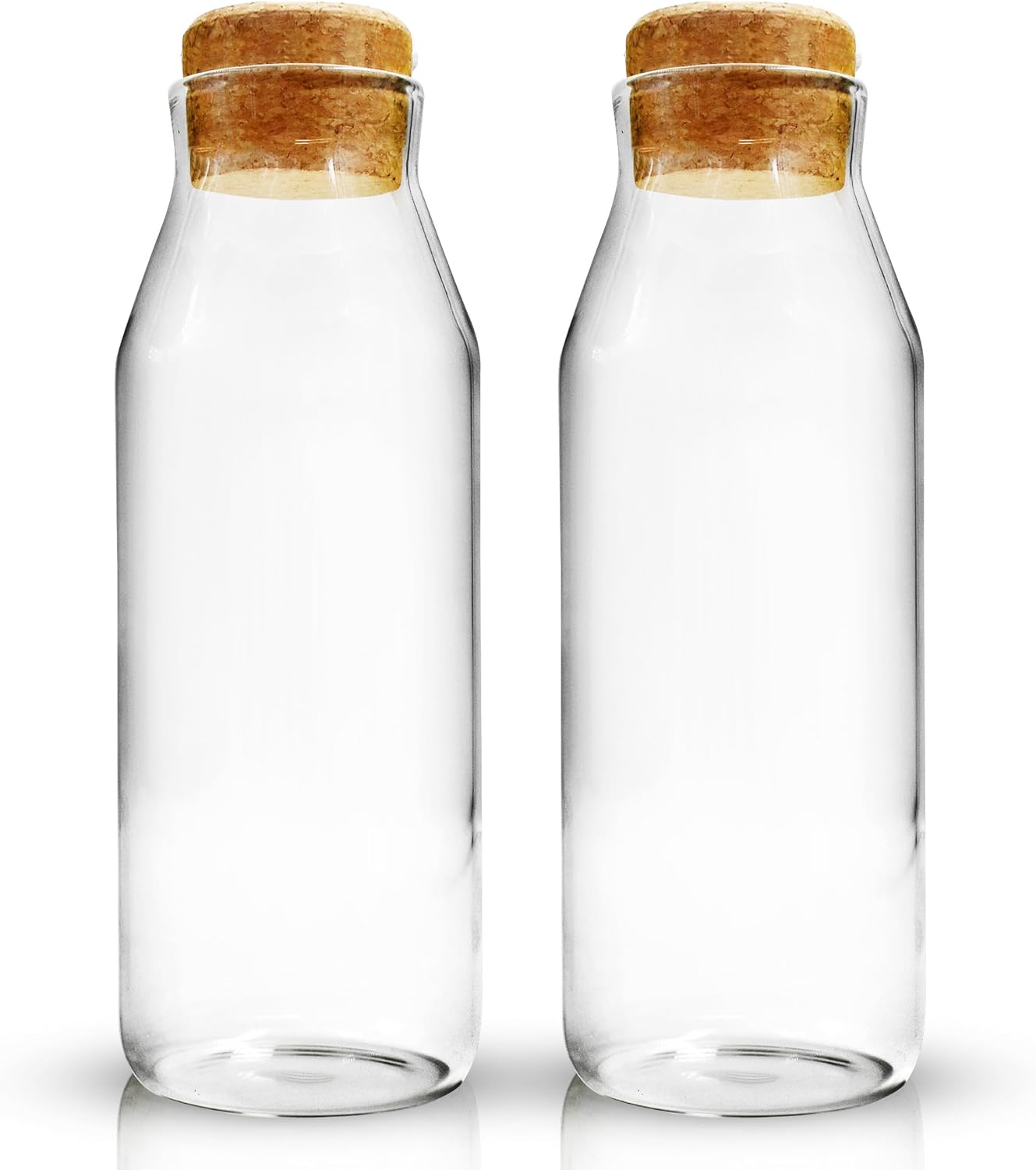Glass Carafe - 1L Water Carafe with Lid - Versatile Clear Glass Bottle with Cork Lid, Used as a Bedside Water Carafe, Beverages or Non-Food Items Like Laundry Detergent Storage