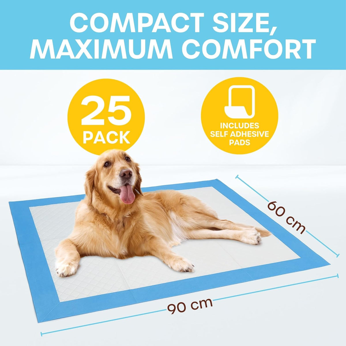 Large Puppy Pads 60 x 90 cm – Adhesive Corner Tabs, Leak-Proof & Super Absorbent – Dog Training Pads for Puppies, Crates & Overnight Use