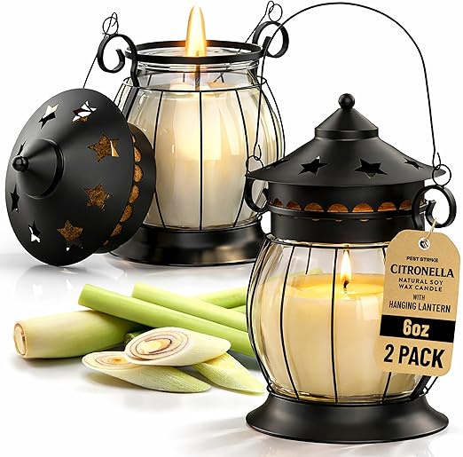 Citronella Candle 2 Pack - Vintage Scented Candle Outdoor and Indoor - Long Lasting Citronella Candles for Patio, Camping, Garden, Home Decor and Gift