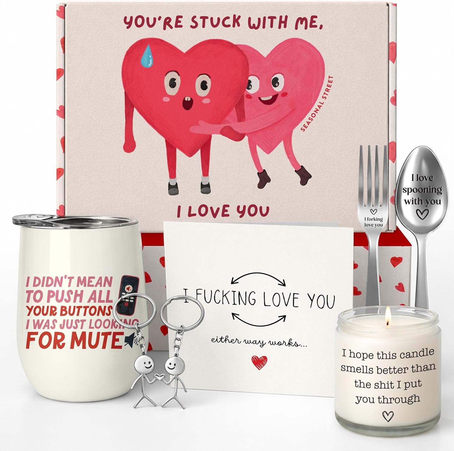 Gift Set with Funny Card, Scented Candle, Fork, Spoon, Key Ring and Tumbler - Eye Catching and Unique Gift Set for Family and Friends