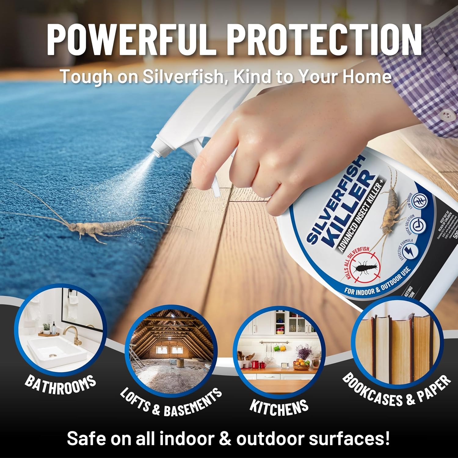 Insect Killer Spray for Indoor and Outdoor Use - 500ml Rapid-Action, Lasting Protection & Stain-Free Formula - Safe Home Pest Solution