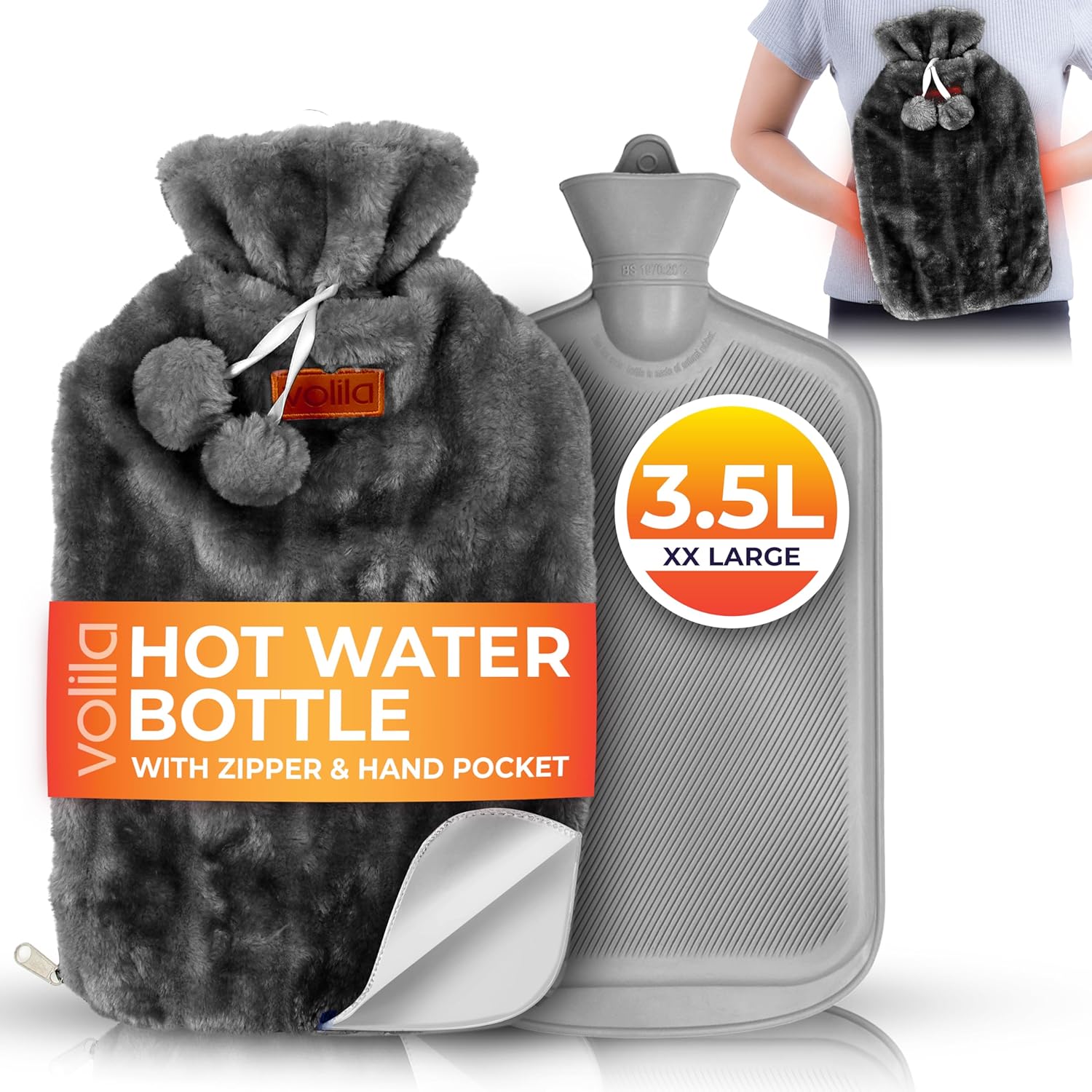 volila Hot Water Bottle - Soft Covered Hot Water Bottle, Hot Water Bag with Faux Fur Cover - Wonderful Gifts for Women Use Hot or Cold Water for Pain Relief