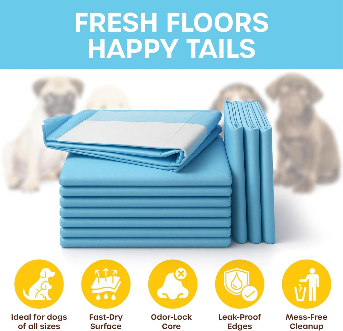 Large Puppy Pads 60 x 90 cm – Adhesive Corner Tabs, Leak-Proof & Super Absorbent – Dog Training Pads for Puppies, Crates & Overnight Use