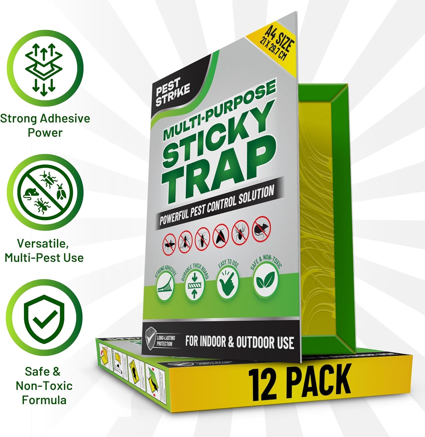 Sticky Traps for Multiple Insects & Moth Traps – Pheromone Attractant, Safe & Odorless Dual-Sided Adhesion, UV-Resistant Glue & Weather-Resistant Design – Ideal for Home, Kitchen & Garden – Pet-Friendly, Long-Lasting, & Versatile Placement