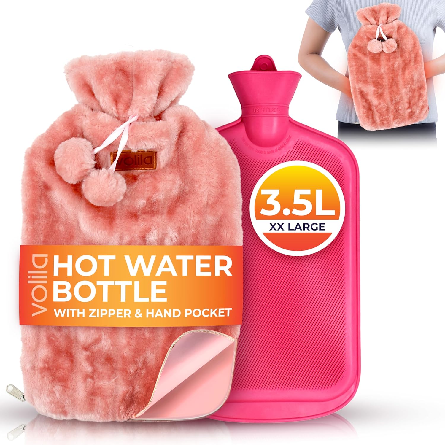 volila Hot Water Bottle - Soft Covered Hot Water Bottle, Hot Water Bag with Faux Fur Cover - Wonderful Gifts for Women Use Hot or Cold Water for Pain Relief