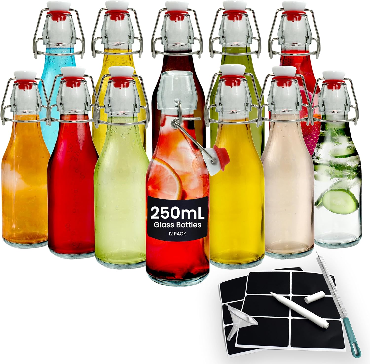 Swing Top Bottles  - Glass Bottles with Stoppers for Homebrewing, Storage and Condiments - Flip Top Bottles for Crafts and DIY Projects, Decorative Glass Water Bottle with Lids