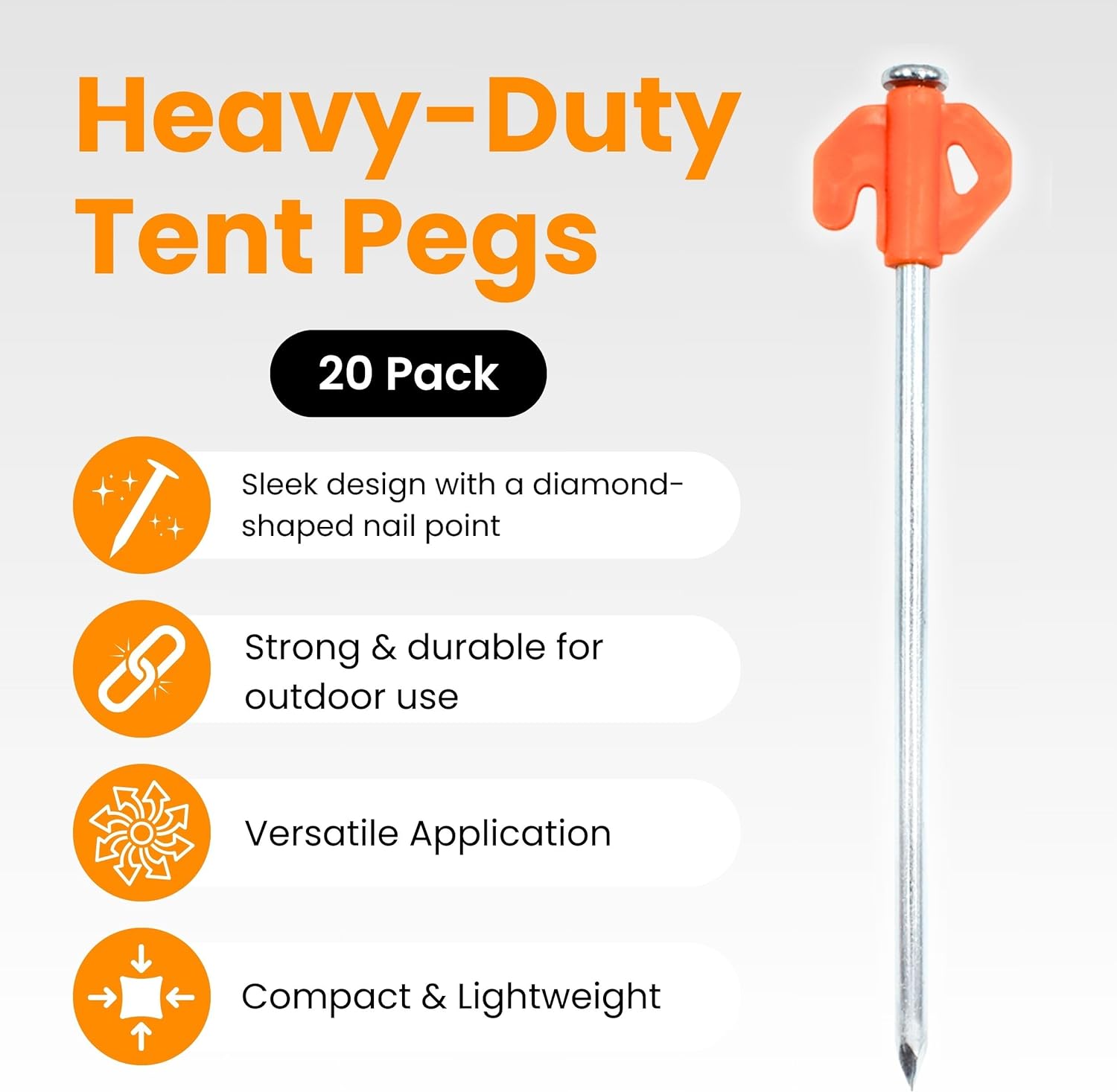 Green Thumbz Heavy Duty Tent Pegs - 20cm x 20 Pack Hard Ground Tent Pegs, Camping Pegs and Awning Pegs for Outdoor - Galvanized Tent Pegs Metal Heavy Duty with Storage Case and Peg Remover