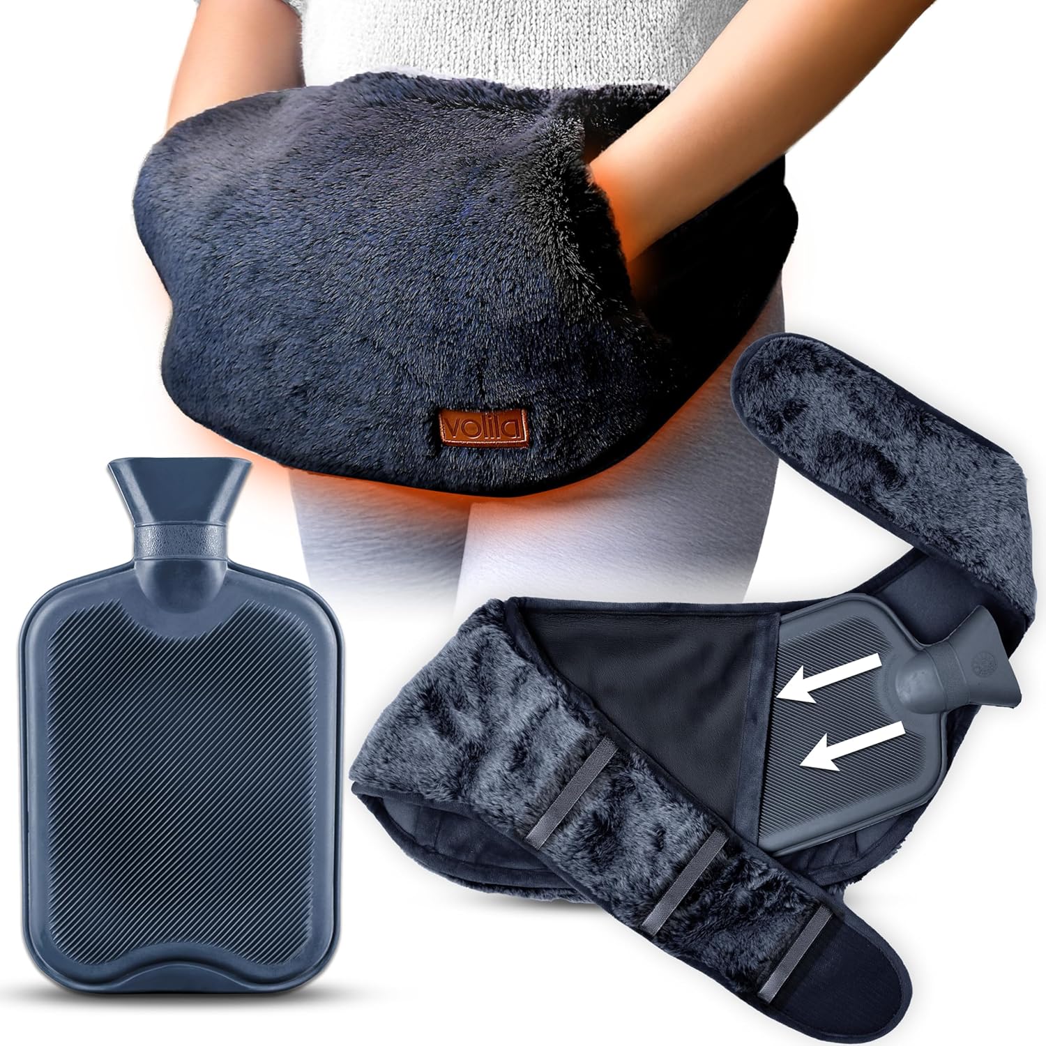 volila Hot Water Bottle - Soft Covered Hot Water Bottle, Hot Water Bag with Faux Fur Cover - Wonderful Gifts for Women Use Hot or Cold Water for Pain Relief
