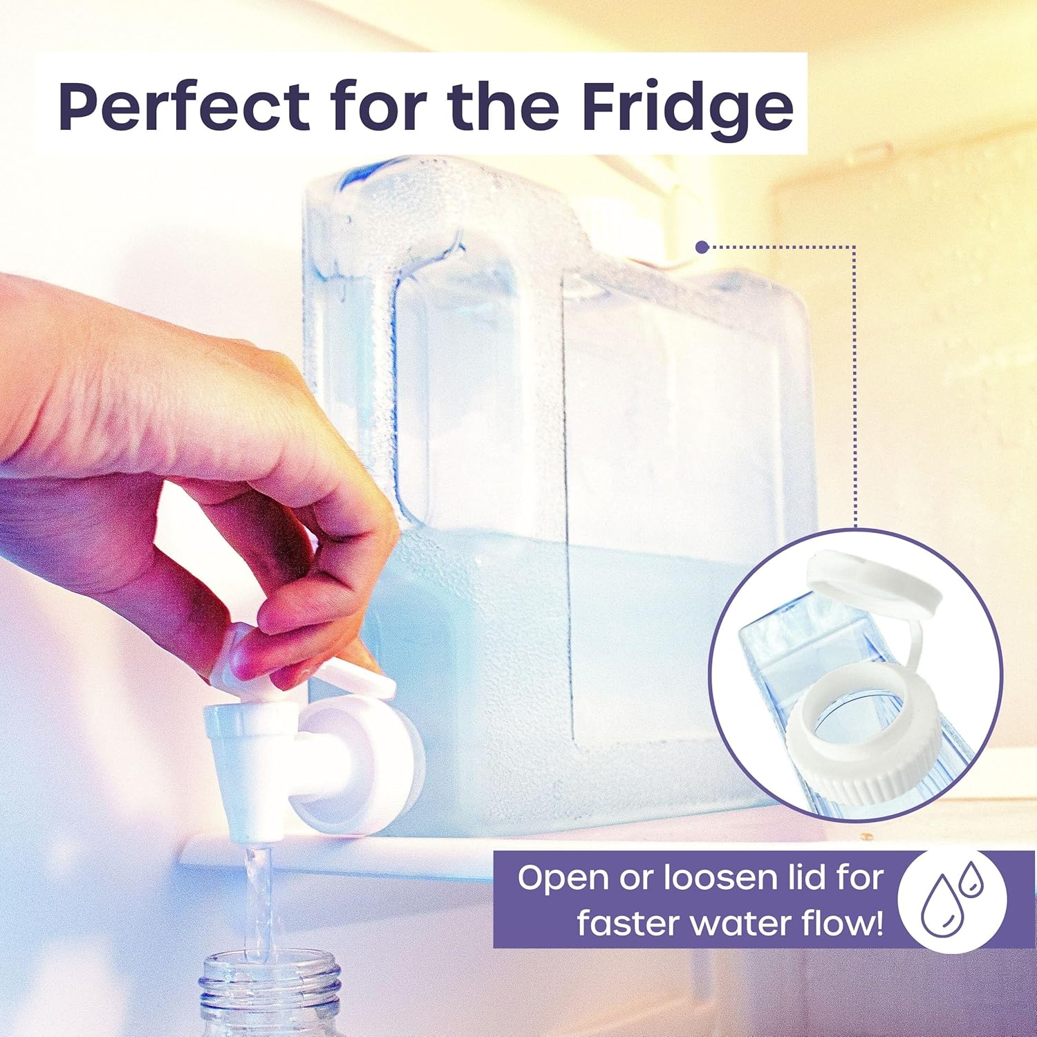 Fridge Water Dispenser - Fridge Water Dispenser with Tap for Water, Juice and Other Cold Drinks - Reusable Water Dispenser for Fridge, Travel, Camping, Picnic and Outdoor Events