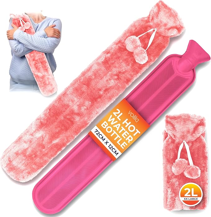 volila Hot Water Bottle - Soft Covered Hot Water Bottle, Hot Water Bag with Faux Fur Cover - Wonderful Gifts for Women Use Hot or Cold Water for Pain Relief