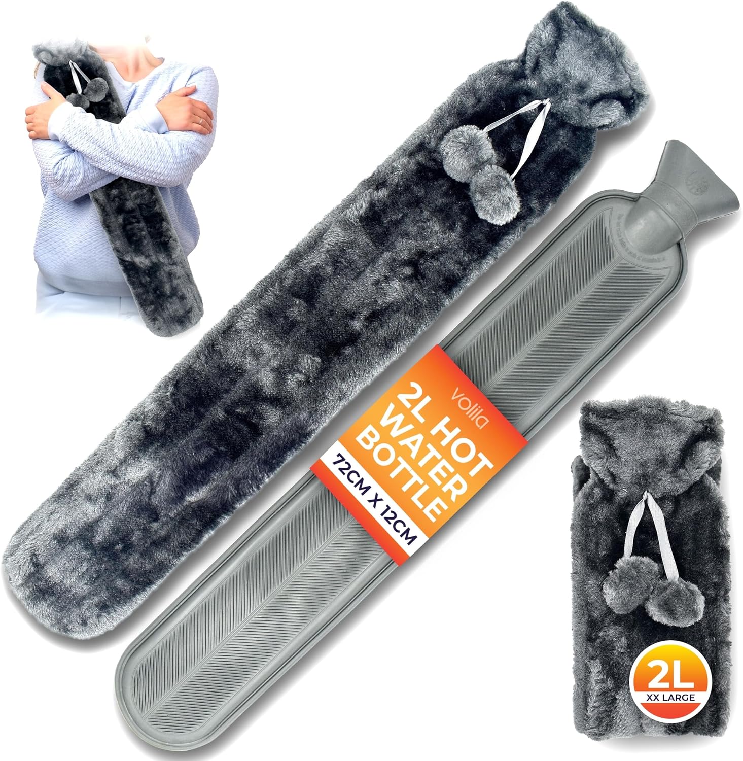 volila Hot Water Bottle - Soft Covered Hot Water Bottle, Hot Water Bag with Faux Fur Cover - Wonderful Gifts for Women Use Hot or Cold Water for Pain Relief