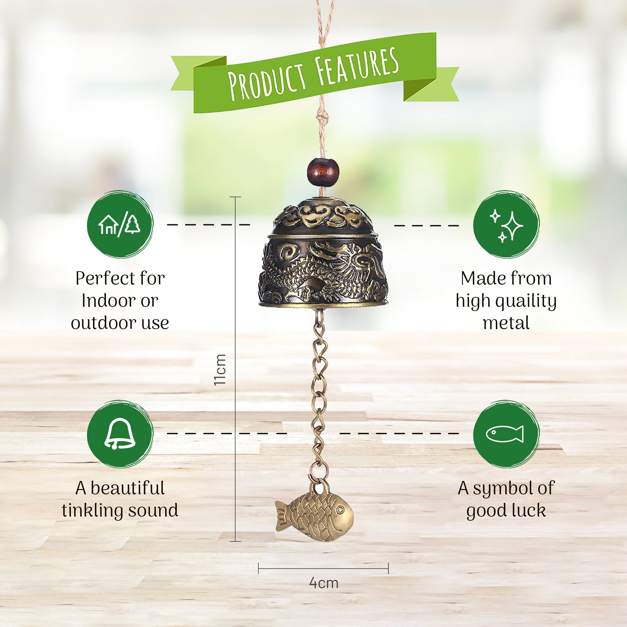 Wind Chimes - Vintage Metal Outdoor Wind Chimes for Garden - Wind Chimes Outdoor with a Beautiful Design that Attracts Fortune and Good Luck for Indoor or Outdoor Use