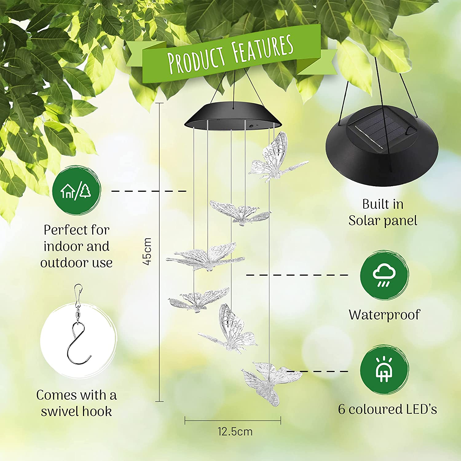 Solar Wind Chimes for garden, Gifts For Mum, Gift For Grandma, Friendship Gifts For Women, Wind Chime for Both Indoor and Outdoor, LED Wind Chimes Hanging Decorative Patio lights for Yard