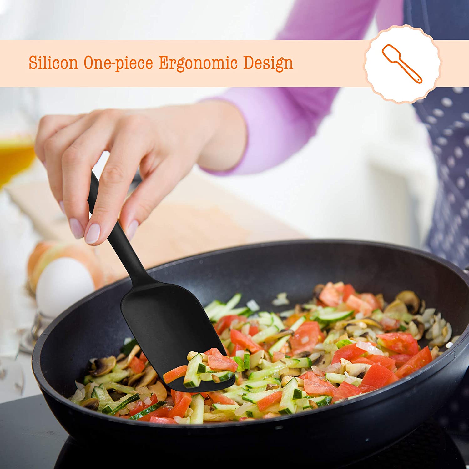 Silicone Spatula Black Lifestyle Image Cooking